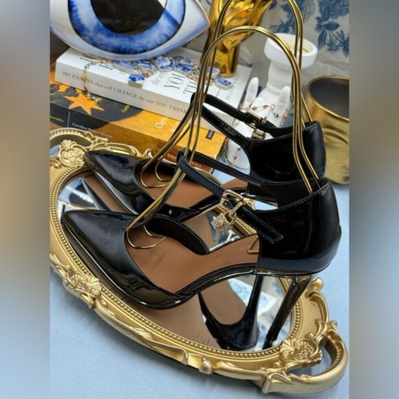🆕 KURT GEIGER LONDON 🧿 NWOB Brixton Lock T Bar Court Heels, Black Patent, Sz 7 - Picture 10 of 16